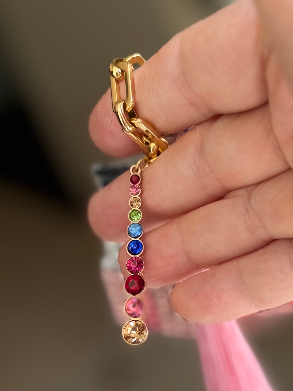 Handmade Double-Sided Rhinestone Cat Keychain with Crystal Accent & Pink Tassel - Picture 3 of 9
